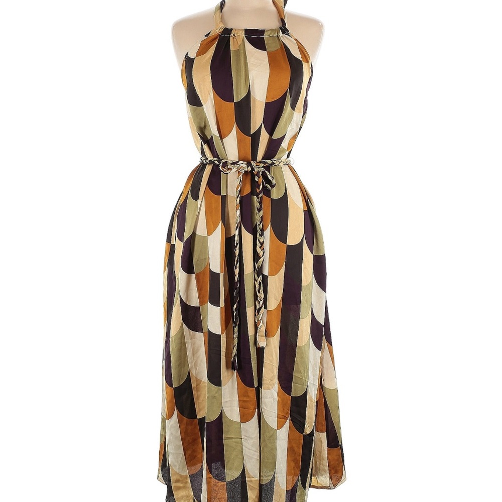 Lulu's Avant-Garde Aura Multi Geo Print Halter Midi Dress W/ Pockets-minor flaws